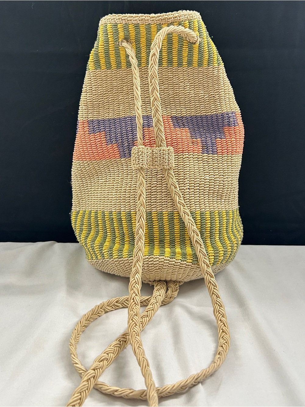 Stone Mountain Woven Geometric Boho Drawstring Backpack